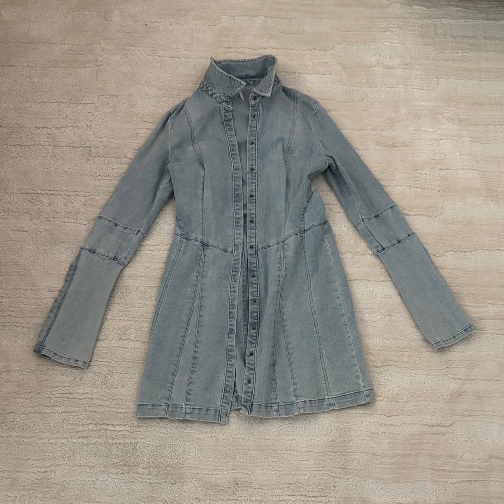 Free People Faded Light Blue Denim Shacket